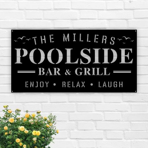 Pool Side Bar, Pool Oasis, Metal Pool, Grill Sign, Backyard Signs, Poolside Bar, Patio Signs, Pool Signs, Bar And Grill