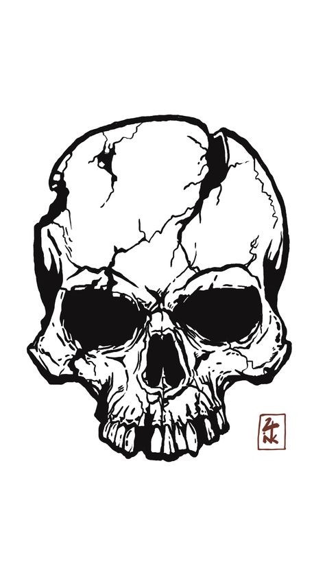 Skull Images Black White, Angry Skull Drawing, Cracked Skull Drawing, Skull Outline, Technology Design Graphic, Abstract Tattoo Ideas, Abstract Tattoos, Skull Stencil, Skull Sketch