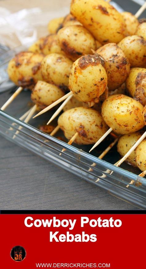 Potato Kebabs Skewers, Camping Potato Recipes, Grilled Potatoes And Veggies, Potatoes For A Bbq, Kebab Side Dishes, Potatoes On Bbq, Potato Recipes Bbq, Kabobs Side Dish Ideas, Cowboy Potatoes