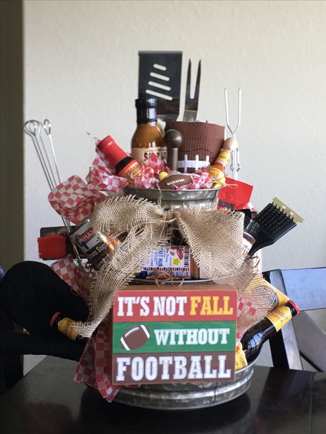 Tailgate Basket Raffle, Football Raffle Basket Ideas Fundraising, Football Theme Gift Basket, Fall Festival Raffle Basket Ideas, Tailgate Basket Ideas Silent Auction, Football Themed Gift Basket Ideas, Football Raffle Basket, Football Raffle Basket Ideas, Tailgate Basket Ideas