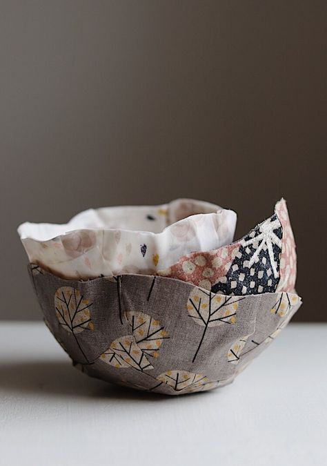 Scrap Fabric Bowls Tutorials, Paper Mache Bowls Diy, Fabric Vessels, Fabric Pots, Paper Mache Bowls, Art Supply Organization, Scrap Fabric Crafts, Wooden Pencils, Womens Group