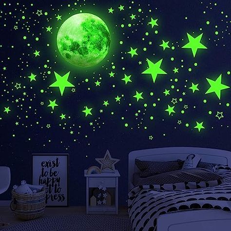 Glow in The Dark Stars for Ceiling,Glow in The Dark Stars and Moon Wall Decals, 1108 Pcs Ceiling Stars Glow in The Dark Kids Wall Decors, Perfect for Kids Nursery Bedroom Living Room(Sky Blue) (Green) Ceiling Stars, Solar System Wall Decal, Stars Glow In The Dark, Baby Wall Stickers, Film Stickers, Glow In The Dark Stars, Green Living Room Decor, Dark Stars, Star Ceiling