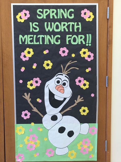 Olaf - Spring Melting Classroom Decor Spring, Spring Preschool Door, Spring Bulletin Board Ideas For Toddlers, Spring Classroom Door Ideas Preschool, Spring Boards For Preschool, Spring Preschool Door Ideas, Spring Bulletin Boards For School, Spring Door Decorations Classroom Preschool, School Door Decorations Preschool