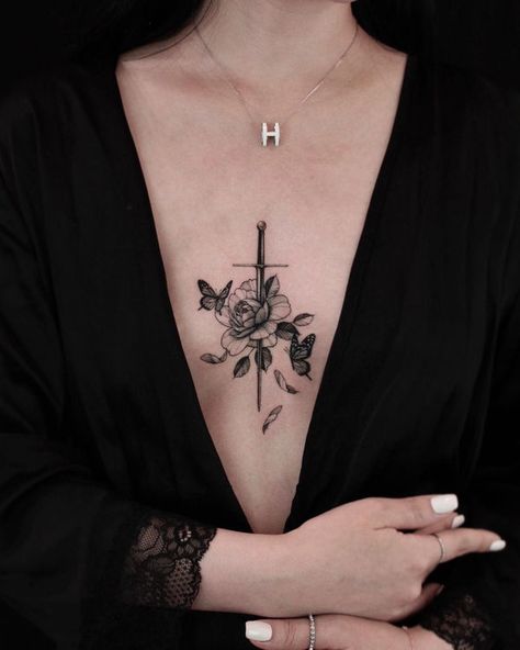 Chest Tattoos For Women, Pretty Tattoos For Women, Small Hand Tattoos, Sternum Tattoo, Cute Tattoos For Women, Tattoo Designs And Meanings, Up Tattoos, Sleeve Tattoos For Women, Elegant Tattoos