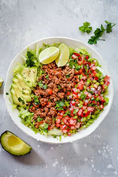 Beef Taco Salad Recipe, Beef Taco Salad, Salad Taco, Ground Beef Taco, Taco Salad Recipe, Minced Beef Recipes, Healthy Ground Beef, Beef Taco, Ground Beef Recipes Healthy