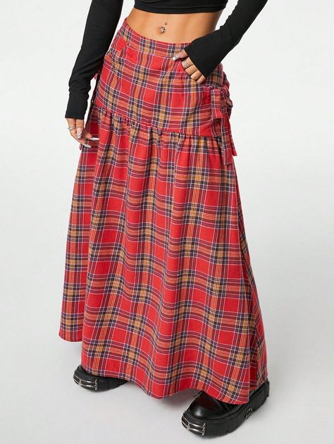 Women's Retro High Waist A-Line  Plaid Skirt Red Casual   Woven Fabric Colorblock,Plaid,Tartan Flared Non-Stretch  Women Clothing, size features are:Bust: ,Length: ,Sleeve Length: Tela, Midi Plaid Skirt, Tartan Skirt, Red Skirt, Plaid Skirt, Maternity Bag, Plaid Skirts, Style Retro, All Fashion