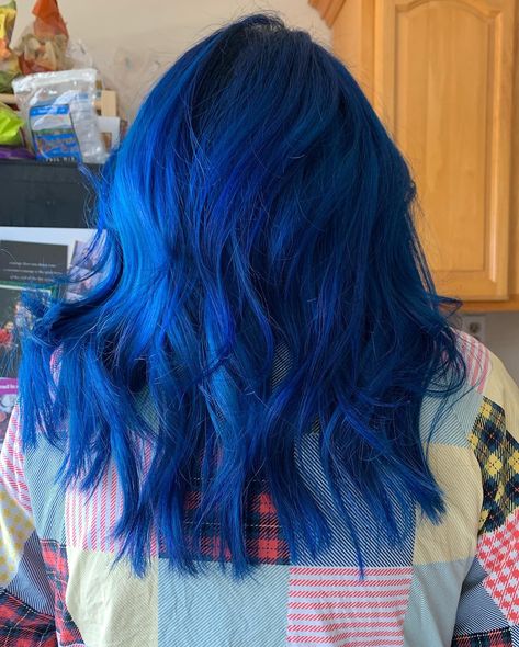 Coraline inspired deep blue hair 💙 Hair prelightened using Schwartzkopf Blondme Lightener, toned using Guy Tang #mydentity, and finally tinted using a custom blend of Arctic Fox Hair color @createincolor Stella Cini Blue Hair, Deep Blue Hair Dye, Coraline Hair Color, Coraline Blue Hair, Coraline Hair, Deep Blue Hair, Electric Blue Hair, Short Bob Straight, Blue Hair Aesthetic