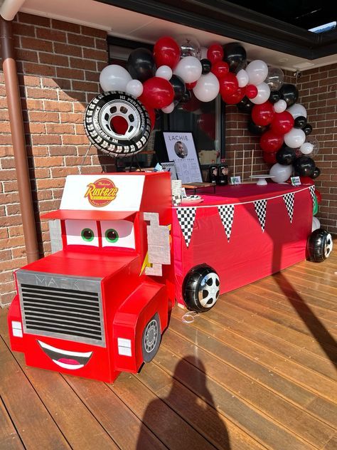 Cars Birthday Diy Decorations, Car 2 Birthday Party, Cars And Trucks Birthday Party Ideas, Disney Cars 2 Fast Birthday, 1st Bday Cars Theme, Mack Birthday Party, Cars 3rd Birthday Party Ideas, 2nd Birthday Lightning Mcqueen, Cars Themed Party Ideas