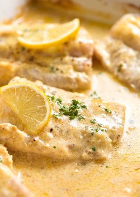 Lemon Cream Sauce, Lemon Cream Sauces, Fish Recipes Baked, White Fish Recipes, Fish Dinner Recipes, Recipetin Eats, Idee Pasto, Fish Recipes Healthy, Fish Dinner