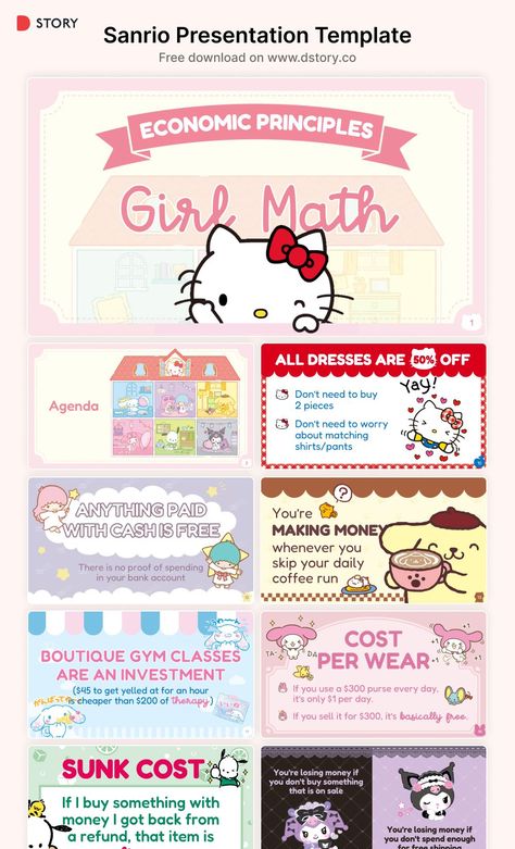 Sanrio PowerPoint Presentation Template by D Story in 2024 | Powerpoint slide designs, Cute powerpoint templates, Presentation slides design Canva Slide Presentation Ideas, Sanrio Presentation Template, Hello Kitty Slide Template, Themes For Google Slides, Sanrio Powerpoint Template, Sanrio Powerpoint, Sanrio Google Slides, Hello Kitty Presentation, Sanrio Presentation