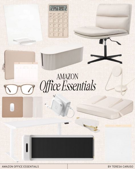 Amazon Office Supplies, Office Decor For Workplace, White Office Accessories, Neutral Aesthetic Desk, Modern Desk Organization, Home Office Desk Accessories, Home Office Essentials List, Work Essentials Women, Neutral Office Supplies