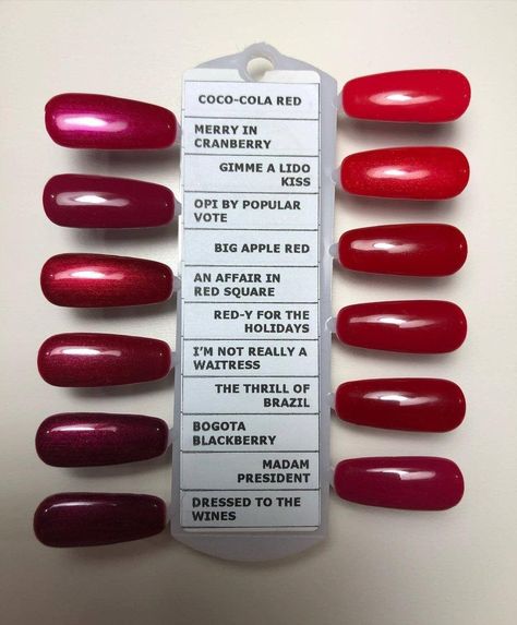 Opi Maraschino Cherry, Red Nails Shades, Opi Burgundy Nail Polish, Red Shades Nails, Best Opi Red Nail Polish, Opi Red Dip Powder Nails, Opi Dark Red Nail Polish, Opi Gel Color Chart, Red Opi Gel Polish