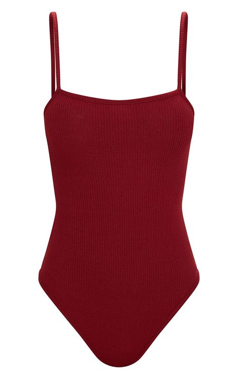 Burgundy Ribbed Square Neck Thong Bodysuit | PrettyLittleThing USA Red Swimsuit Outfit, Maroon Swimsuit, Red Tops For Women, Mood Outfits, Outer Banks Outfits, Swimsuit Outfit, Fire Clothes, Red Shirts, Polyvore Items