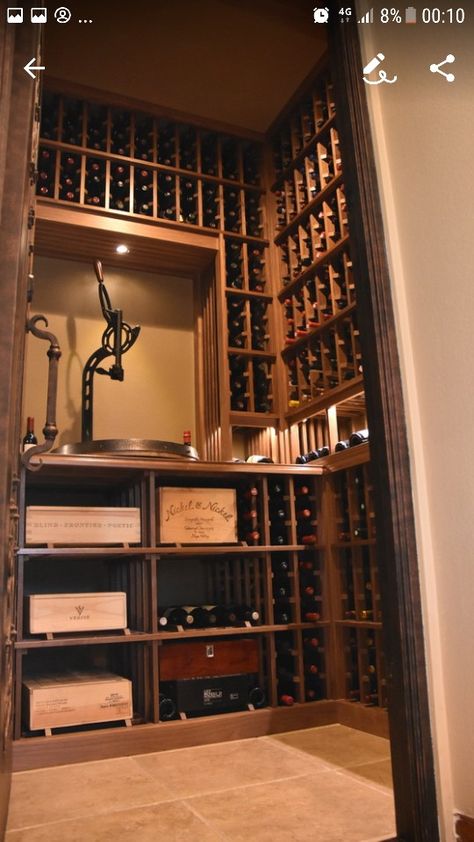 Hidden Wine Cellar, Small Whiskey Room Ideas, Whiskey Room Ideas, Wine Cellar Closet, Bourbon Room, Whiskey Room, Wine Closet, Wine Cave, Custom Wine Cellars