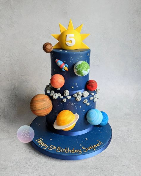 Woodland Tree Bunting Cake | Party Cakes Gallery Baby Christening Cake, Baby Christening Cakes, Solar System Cake, Planet Birthday, Modern Birthday Cakes, Bunting Cake, Planet Cake, Space Cake, Cake Celebration