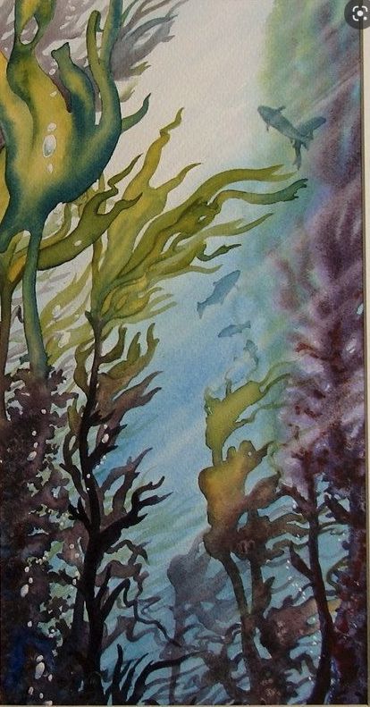 Ocean Plants, Fish Watercolor, Ocean Drawing, Underwater Plants, Underwater Painting, Kelp Forest, Sea Plants, Best Fonts, Underwater Art