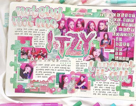 Itzy Journal, Kpop Journaling, Instagram Account Ideas, Itzy Kpop, Idea Aesthetic, Binder Journals, Love Scrapbook, Journal Idea, Art Demo