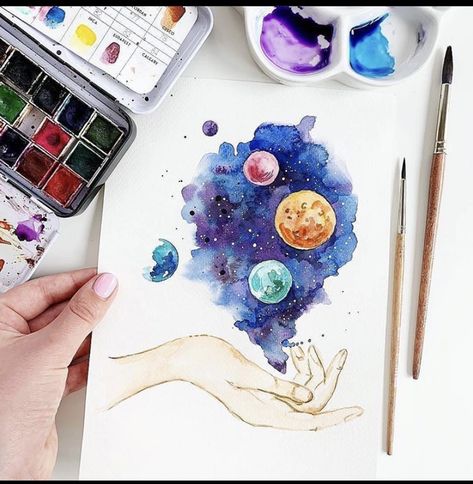 Crystals Art Drawing, Watercolor Galaxy, Watercolor Paintings Easy, Abstract Art Painting Diy, Galaxy Painting, Bullet Journal Art, Easy Watercolor, Anime Drawings Tutorials, Creative Drawing