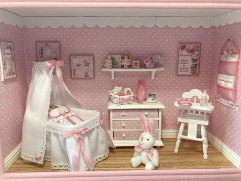 Light Pink Bedrooms, Ag Doll House, Baby Shadow Box, Baby Doll Nursery, Dollhouse Nursery, Doll Crib, Custom Monster High Dolls, Doll House Plans, Doll House Crafts