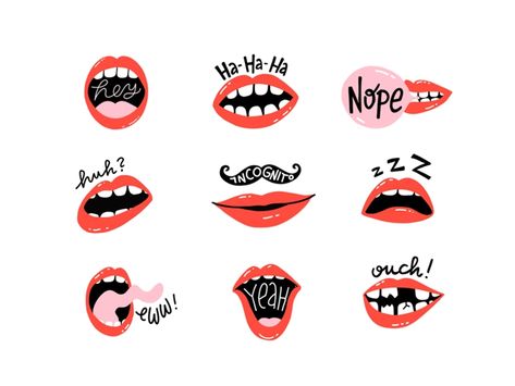 Mouth Character Design, Lip Illustration, Snapchat Icons, Lipstick Illustration, Illustration Trends, Lips Illustration, Homemade Mouthwash, Lip Logo, Lettering Typography