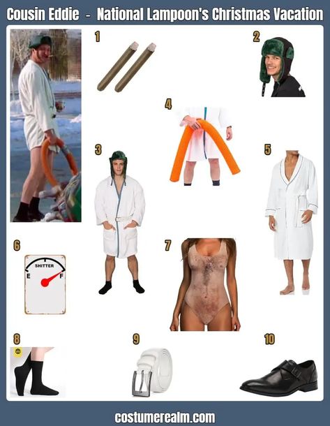 Uncle Eddie Costume, Cousin Eddie And Catherine Costume, Cousin Eddie Costume, Cousin Eddie Christmas Vacation, Christmas Vacation Costumes, White Leather Dress, Christmas Vacation Party, National Lampoon's Christmas Vacation, Costume Guide