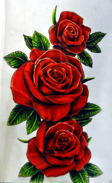 roses by karlinoboy.deviantart.com on @DeviantArt Red Roses Illustration, Rosebush Tattoo, Red Rose Drawing, Rosen Tattoo Frau, Realistic Rose Tattoo, Rose Drawing Tattoo, Rose Tattoos For Men, Rose Tattoos For Women, Red Rose Tattoo