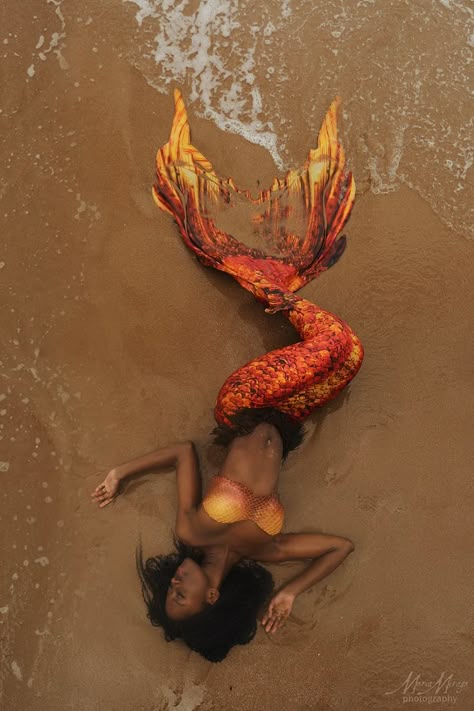 Maria Mirage Photography | Mermaid Tales Mermaid Photography Photo Shoots, Orange Mermaid Aesthetic, Trans Photoshoot, Black Mermaid Aesthetic, Afro Mermaid, Mirage Photography, Mermaid Fairytale, Ariel Black, Black Mermaids