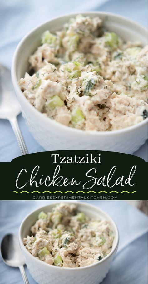 Homemade chicken salad with fresh tzatziki sauce made with Greek yogurt, English cucumbers and fresh dill is delicious, quick and easy! #chickensalad #tzatziki #salad Sauce Made With Greek Yogurt, Tzatziki Chicken Salad, Tzatziki Salad, Homemade Chicken Salad, Tzatziki Chicken, Homemade Chicken Salads, Greek Yogurt Chicken Salad, Yogurt Chicken Salad, Greek Yogurt Chicken