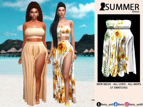 The Sims Resource - Summer (Dress) Sims 4 Summer Dress, Sims 4 Cc Beach Clothes, Sims 4 Cc Summer Clothes, Sims 4 Mac, Sims Clothes, Sims 4 Download, Tropical Outfit, Tumblr Sims 4, Long Sundress