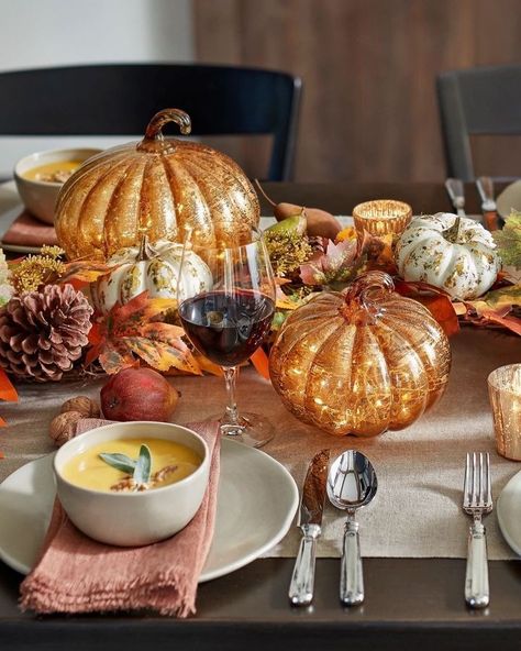 All Posts • Instagram Thanksgiving Tabletop Decor, Simple Thanksgiving Table, Everything Pumpkin, Thanksgiving Home Decorations, Rice Lights, Slim Tree, Balsam Hill, Faux Pumpkins, Wood Pumpkins