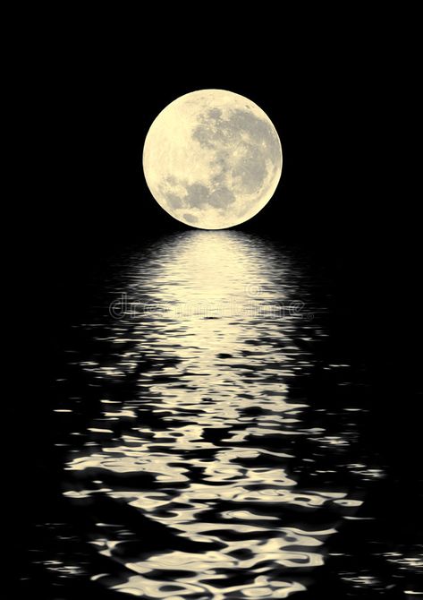 Photo about Golden full moon on the Spring Equinox, with reflection over water and set against a black background. Image of natural, circular, abstract - 4722332 Moon Over Water, Moonlight Reflection, Full Blue Moon, Lunar Moon, Full Blue, Moon Silhouette, Moon Images, Moon Shadow, Weird Science