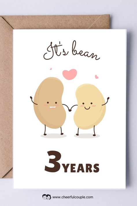 Preview Image of It's Bean 3 Years Free Printable Anniversary Card Anniversary Cards For Boyfriend, Printable Anniversary Cards, Anniversary Cards For Him, Anniversary Scrapbook, Diy Anniversary Gift, Anniversary Cards Handmade, Anniversary Decor, Happy Anniversary Cards, Diy Anniversary