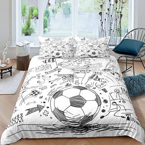 Soccer Bedroom, Soccer Room, Sports Bedding, Queen Size Sheets, Twin Comforter, Pillowcase Pattern, Queen Bedding Sets, Comforter Cover, Team Sports