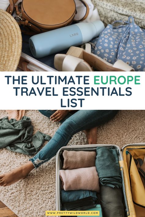 Ready to explore Europe in style? Make sure you have everything you need with our Ultimate Europe Travel Essentials List! This comprehensive guide covers everything from must-have items to packing hacks, so you can be sure that your trip will be an unforgettable one. Grab your copy now and start planning the adventure of a lifetime! Travel Essentials For Greece, Trip To Europe Packing List, Europe Travel Hacks, European Backpacking Packing List, Must Have Travel Items Europe, Travel Items Must Have, Europe Backpacking Packing List, European Travel Essentials, How To Prepare For A Trip To Europe