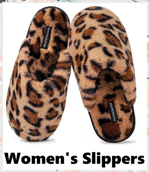 Snug Leaves Women's Fuzzy House Memory Foam Slippers, Furry Faux Fur Lined Bedroom Shoes, Cozy Indoor Slide Slide Bedroom, Indoor Slides, Foam Slippers, Cute Slippers, Casual Slippers, Brown Leopard, Women's Slippers, House Shoes, House Slippers