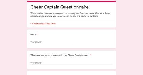 Cheer Captain Questionnaire Interest Survey, Cheer Captain, Cheer Coaches, Cheer Squad, Team Building Activities, Take Your Time, Personal Goals, Motivate Yourself, Cheerleading