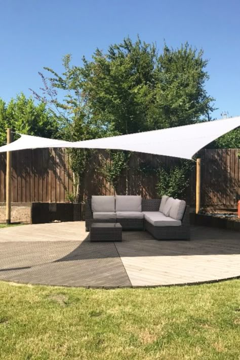 Clara Shade Sails - Customer photo - Outdoor patio inspiration Canopy Over Patio, Garden Sails Canopy, Sun Sail Shade Ideas Patio With Lights, Wind Sail Shade Patio, Garden Sail Shade, Sail Shades For Patio Ideas, Garden Canopy Ideas, Sun Sail Shade Ideas, Garden Shade Ideas