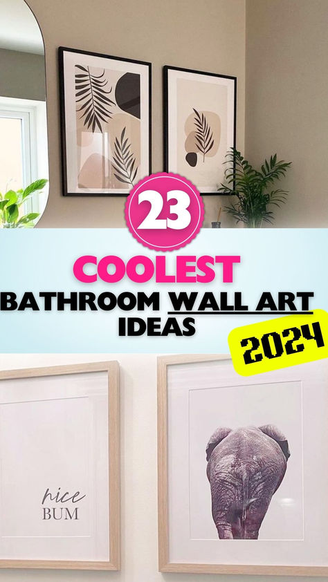 Transform your bathroom with stunning wall art. Check out these coolest ideas for 2024! Bathroom Wall Art Behind Toilet, Artwork For Bathroom Walls, Bathroom With Artwork, Bathroom Wall Art Ideas Farmhouse, Wall Art For Small Bathroom, Bathroom Wall Frame Ideas, Picture Bathroom Wall, Wall Art For The Bathroom, Decorating Bathroom Walls Ideas