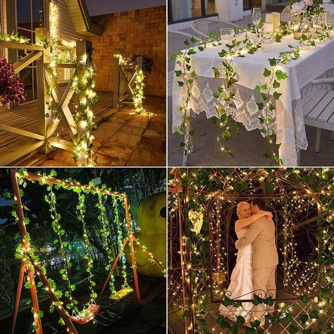 super cute room inspiration, chambre aestetic, fairy lights, garden decor, garden decoration, hanging ivy room inspo, asethetic room finds (10% OFF!!!!) Vine String Lights, Vine Lights, Leaf Lantern, Outdoor Garland, Battery Operated String Lights, Christmas Lamp, Diy Projektit, Outdoor Garden Lighting, Solar Fairy Lights