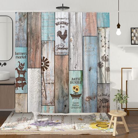 Witzest Farmhouse Rustic Shower Curtain Set Vintage Country Shower Curtains for Bathroom Wood Farmhouse Bathroom Decor Polyester Fabric-72" x 72" Rustic Shower Curtain, Country Shower Curtain, Rustic Shower Curtains, Curtains For Bathroom, Animal Shower Curtain, Bathroom Wood, Rustic Bath, Farmhouse Shower Curtain, Rustic Shower