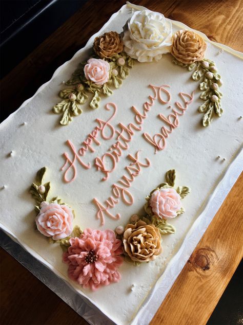 Rectangle Bridal Shower Cake, Sheet Cake Floral Design, Simple Wedding Cake Sheet Cake, Half Sheet Cake With Flowers, Simple Cake Designs Rectangle, Flower Rectangle Cake, 90 Birthday Sheet Cake, Rustic Wedding Sheet Cake Ideas, Pretty Rectangle Cakes