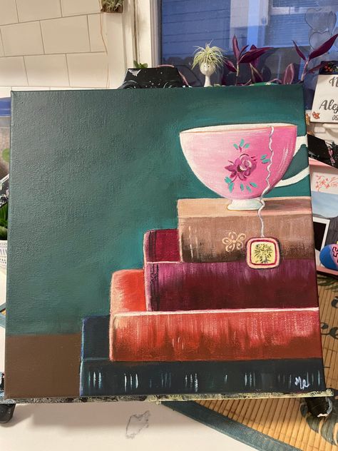 Painting Ideas On Canvas Feelings, Acrylic Painting Books, Books Acrylic Painting, Book Painting Ideas On Canvas, Mummy Painting, Coffee Paintings, Easy Canvas Painting Ideas, Angela Anderson, Painting Ideas For Beginners