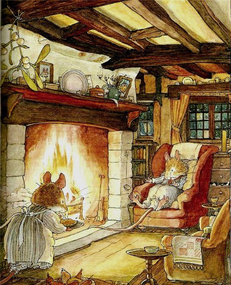 Brambly Hedge by Jill Barklem - Mouse House Interior | Content in a Cottage Maus Illustration, Jill Barklem, Brambly Hedge, 동화 삽화, Art Fantaisiste, Storybook Art, Illustration Vintage, Fairytale Art, Art Et Illustration