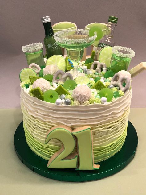 Margarita cake Alcohol cake 21st birthday cake Drip cake Drip cake Fun cake Lime green cake Ruffle cake 21st Birthday Cake Alcohol, Cake 21st Birthday, Tequila Cake, Alcohol Birthday Cake, Green Birthday Cakes, Cake Drip, Margarita Cake, Margarita Party, Alcohol Cake