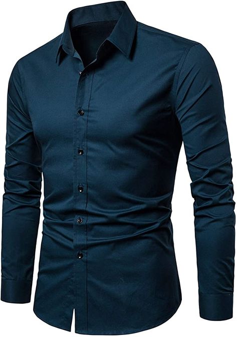 LOCALMODE Men's Slim Fit Cotton Easy Care Business Shirt Casual Solid Long Sleeve Button Down Dress Shirts (X-Small, Acid Blue) at Amazon Men’s Clothing store Man Dress Design, Business Dress Shirts, Long Sleeve Button Down Dress, Slim Fit Mens Shirts, Business Shirt, Business Shirts, Formal Shirts For Men, Button Down Dress, Women Denim Jeans