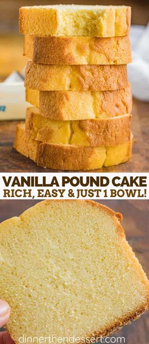 Vanilla Pound Cake is a classic recipe that's sweet, dense, and incredibly EASY to make with simple ingredients and bakes in only 60 minutes! #poundcake #loafcake #dessert #shortcake #fromscratch #vanilla #baking #dinnerthendessert Ina Garten Pound Cake Recipe, Breakfast Pound Cake Recipes, Breakfast Pound Cake, Vanilla Pound Cake Loaf, Vanilla Pound Cake Recipes Moist Easy, Moist Vanilla Pound Cake, Easy Vanilla Pound Cake, Easy Strawberry Shortcake Poundcake Pound Cake Recipes, Pound Cake For Two