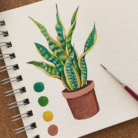 Snake Plant Painting, Art Bullet Journal, Plant Doodle, Lemon Painting, Journaling Inspiration, Flowers Instagram, Plant Projects, Acrylic Gouache, Watercolor Plants