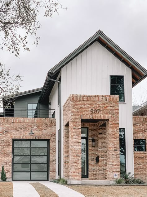 Brick And Tile House Exterior, Farmhouse Exterior Red Brick, Red Brick And Cladding Exterior, Modern Brick And Stone Exterior, Modernize Red Brick House, Reclaimed Brick House Exterior, Light Grey Brick House Exterior Modern, White And Red Brick House, Modernizing Brick Exterior