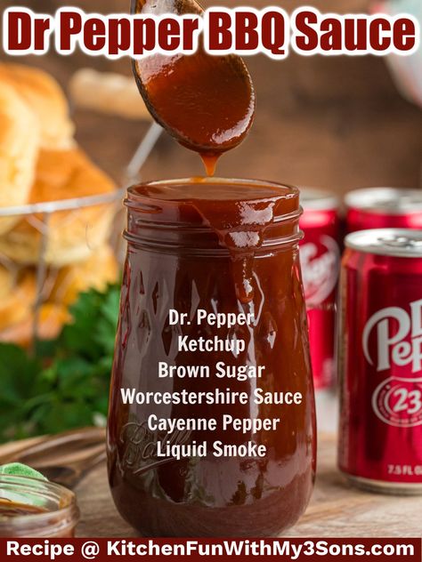 Made with just 5 ingredients, this Dr Pepper BBQ Sauce is the perfect balance of sweet and savory. Brush on grilled meat, use as a glaze on ribs, or even as a dip for fries and nuggets. Homemade Barbq Sauce, Bbq Sauces Recipes, Sauce For Ribs Homemade, Canning Bbq Sauce Recipes, Sauce For Ribs, Bbq Sauce For Ribs, Barbq Sauce Recipe For Ribs, Dr Pepper Jelly Recipe, Dr Pepper Marinade