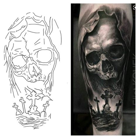 Grim Reaper Tattoos, Cemetery Tattoo, Graveyard Tattoo, Darkside Tattoo, Half Sleeve Tattoo Stencils, Old School Tattoos, Quarter Sleeve Tattoos, Half Sleeve Tattoos Drawings, Grim Reaper Tattoo